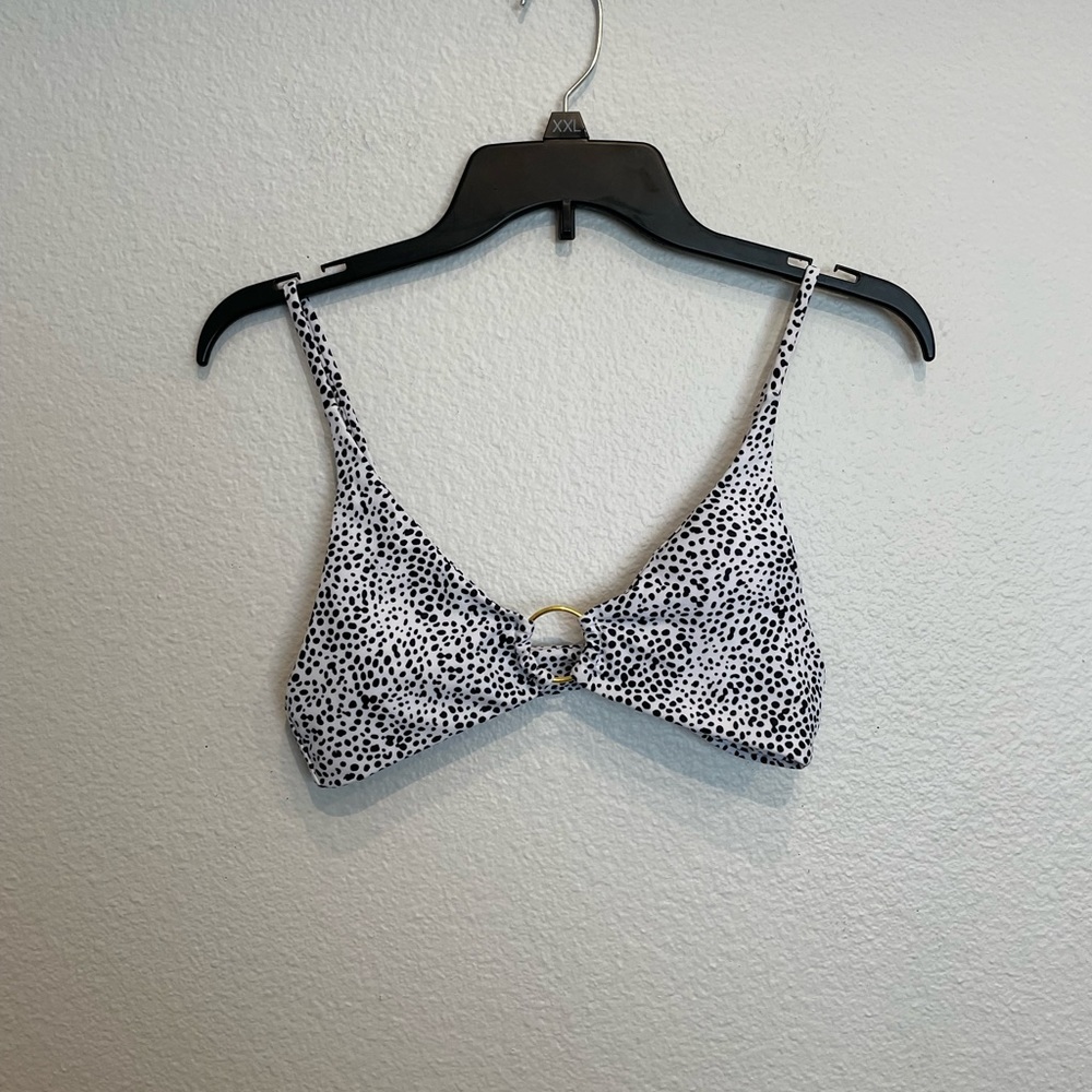 Black and white spotted print cut out bikini top